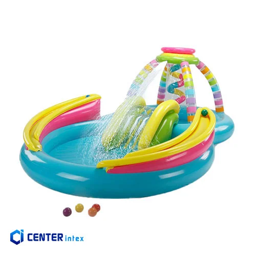 استخر بادی کودک اینتکس مدل رنگین کمان با سرسره و آبپاش