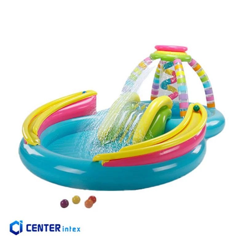 استخر بادی کودک اینتکس مدل رنگین کمان با سرسره و آبپاش